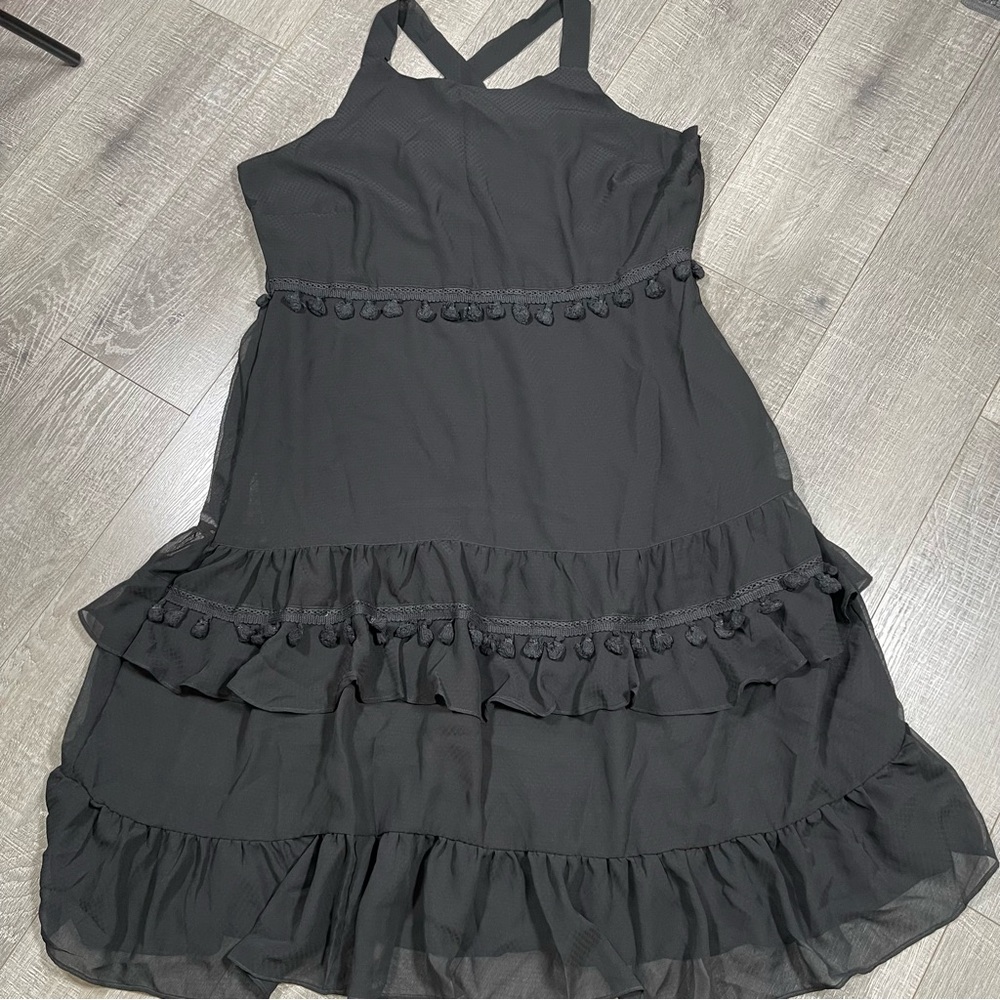 Black Ruffled Halter Midi Dress